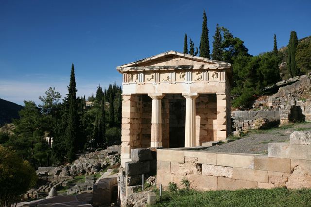 Delphi archaeological site - Athenian Treasury built in 508 BC
